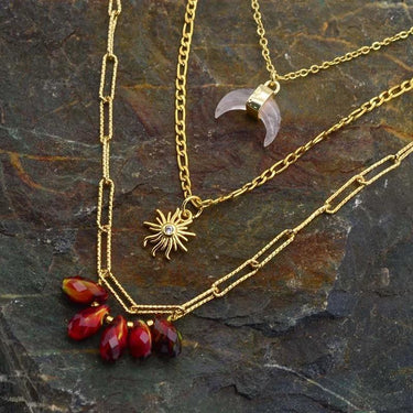 Sun Moon Star Rose Quartz Necklace-Your Soul Place
